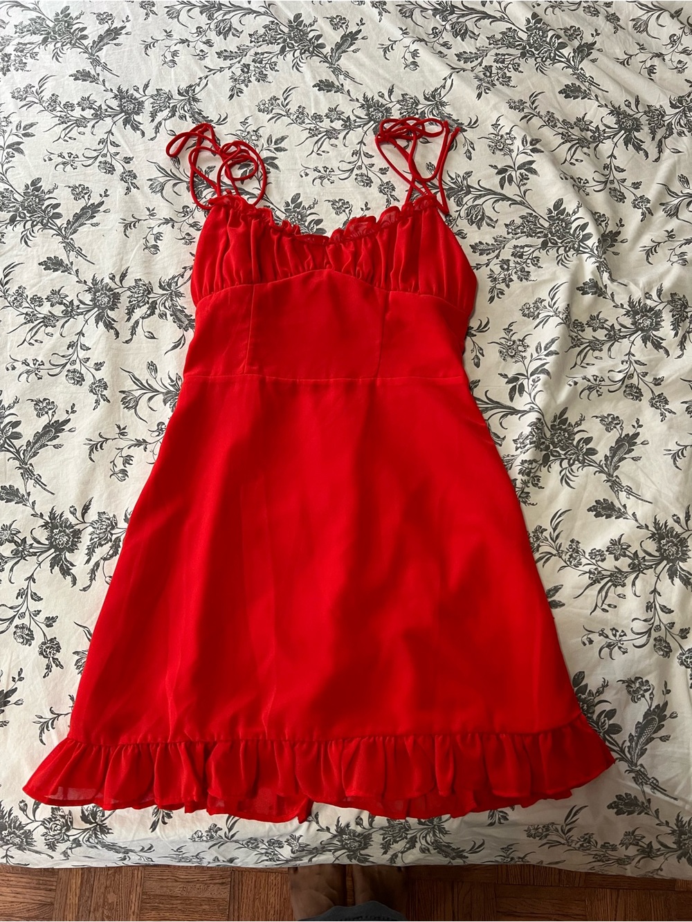 Red Ruffled Slip Dress - Picture 2 of 4